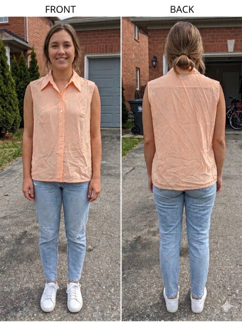 Vintage 70s Collectables Peach Sleeveless Button Down Blouse Point Collar Lg 38